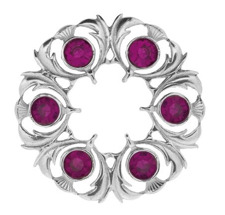 Circular Brooch with thistles and purple crystals